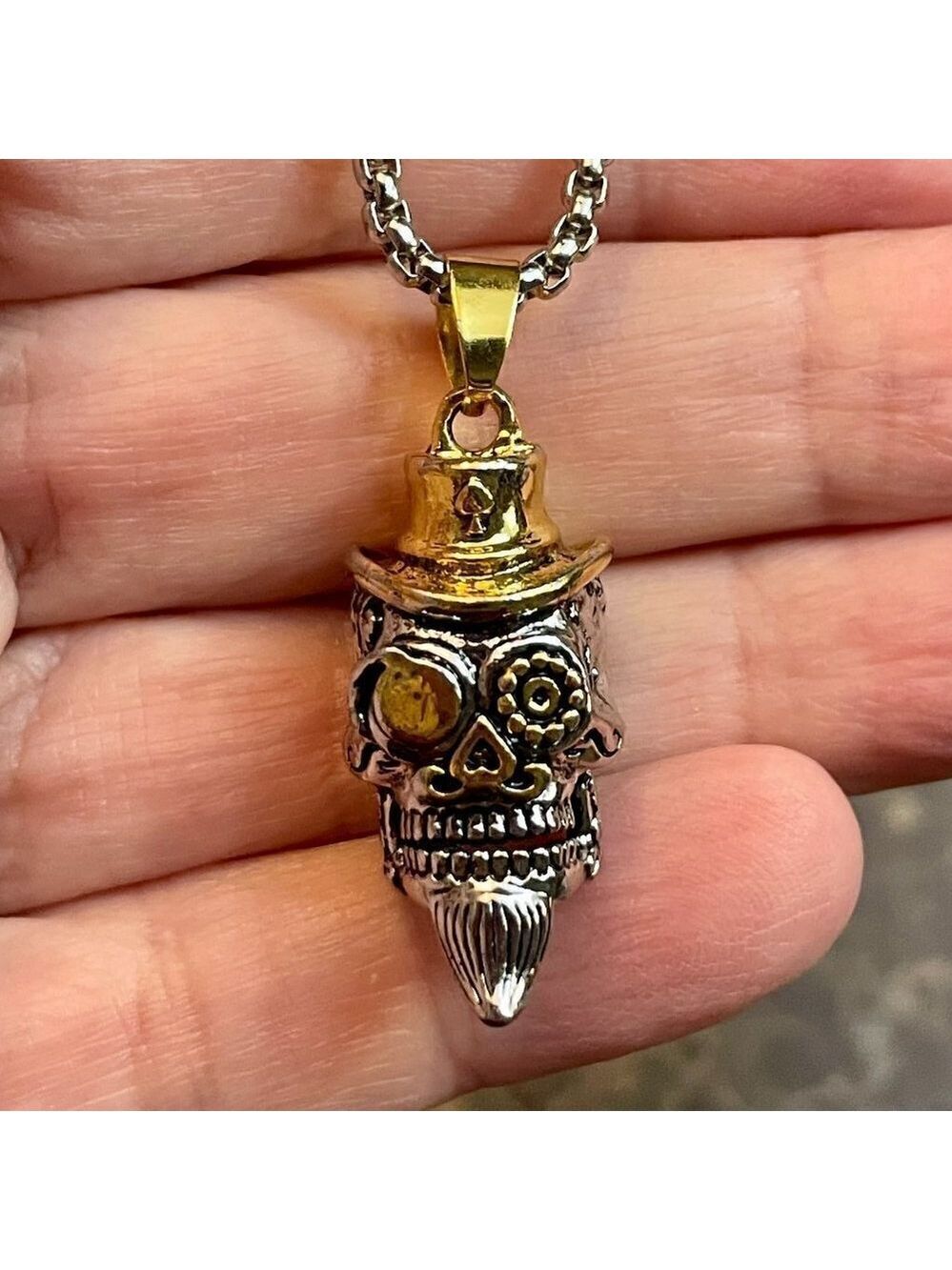 Day of the Dead Sugar Skull Skeleton Gambler Top Hat Necklace / Pendant #867